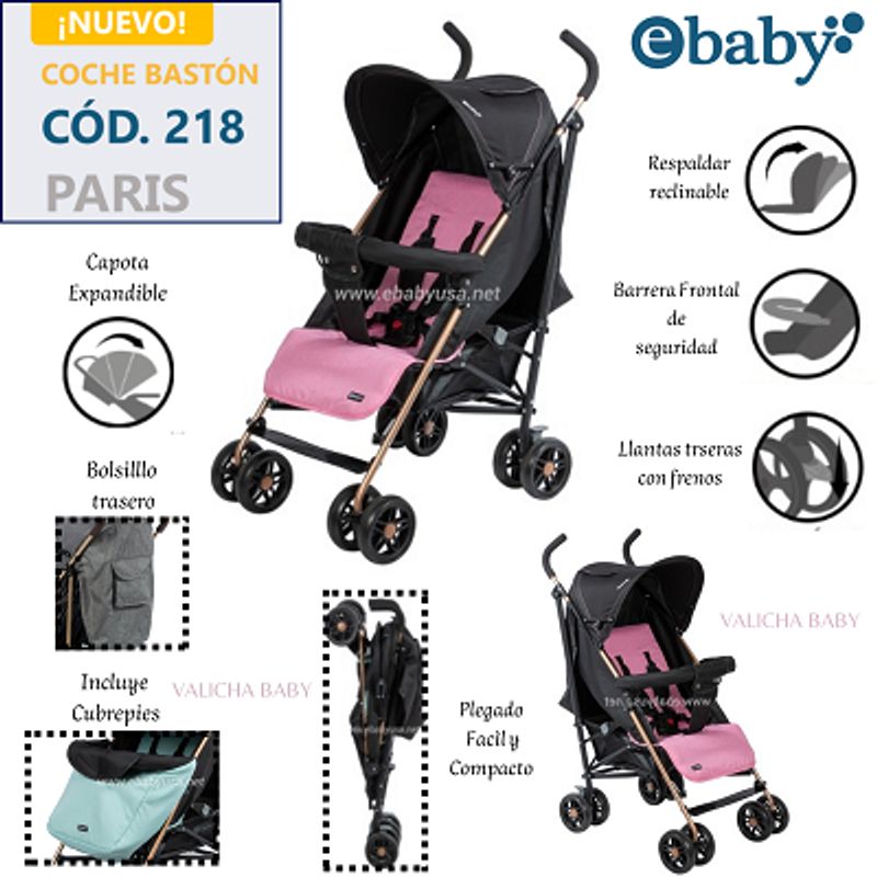 EBABY - COCHE BASTON RECLINABLE PARIS - ROSADO