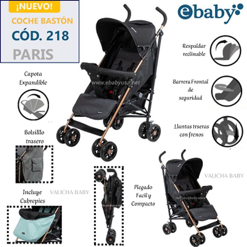 EBABY - COCHE BASTON RECLINABLE PARIS - NEGRO