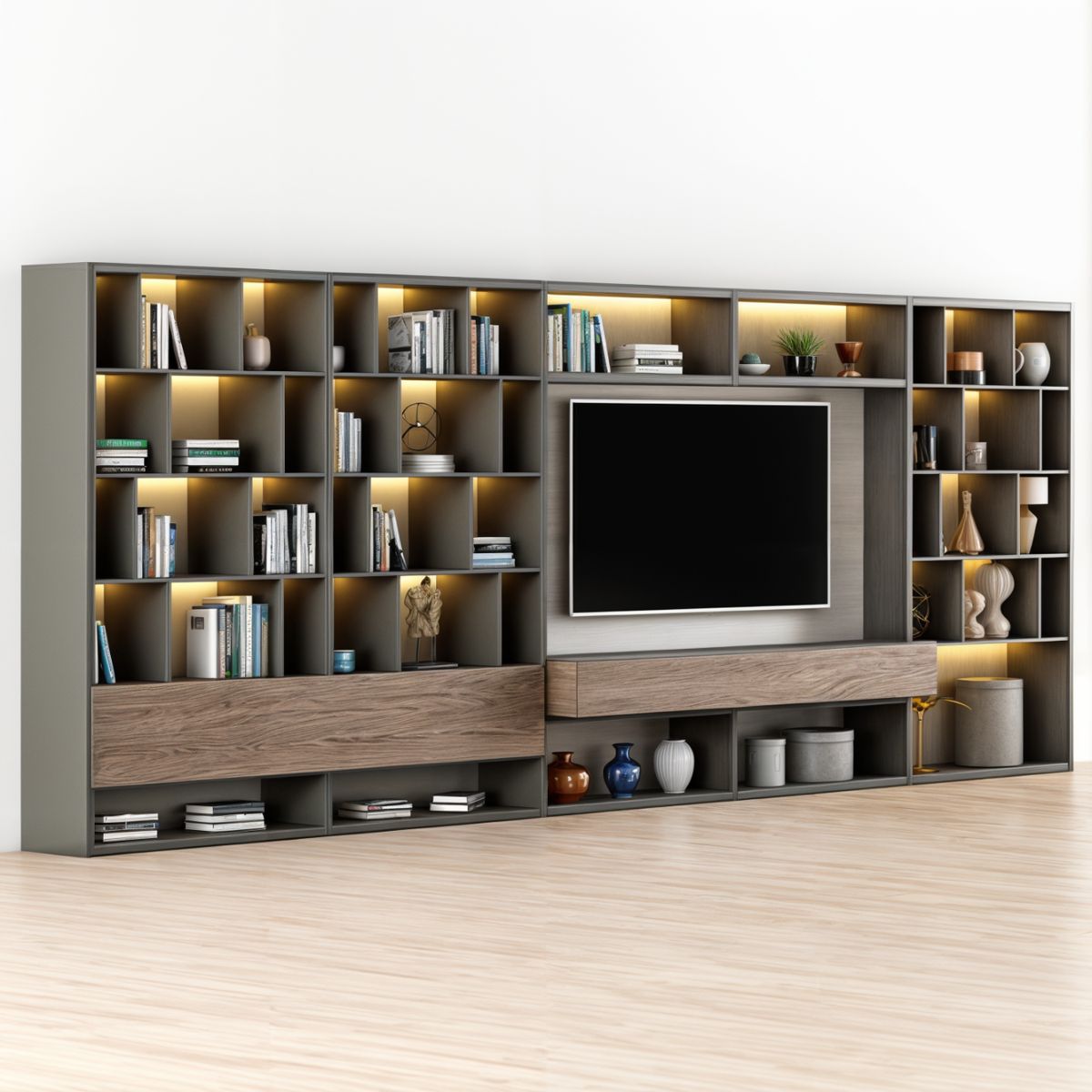 Panel Tv Librero Silva Bos - Gris y Marrón, marca GENERICO - Foto Principal