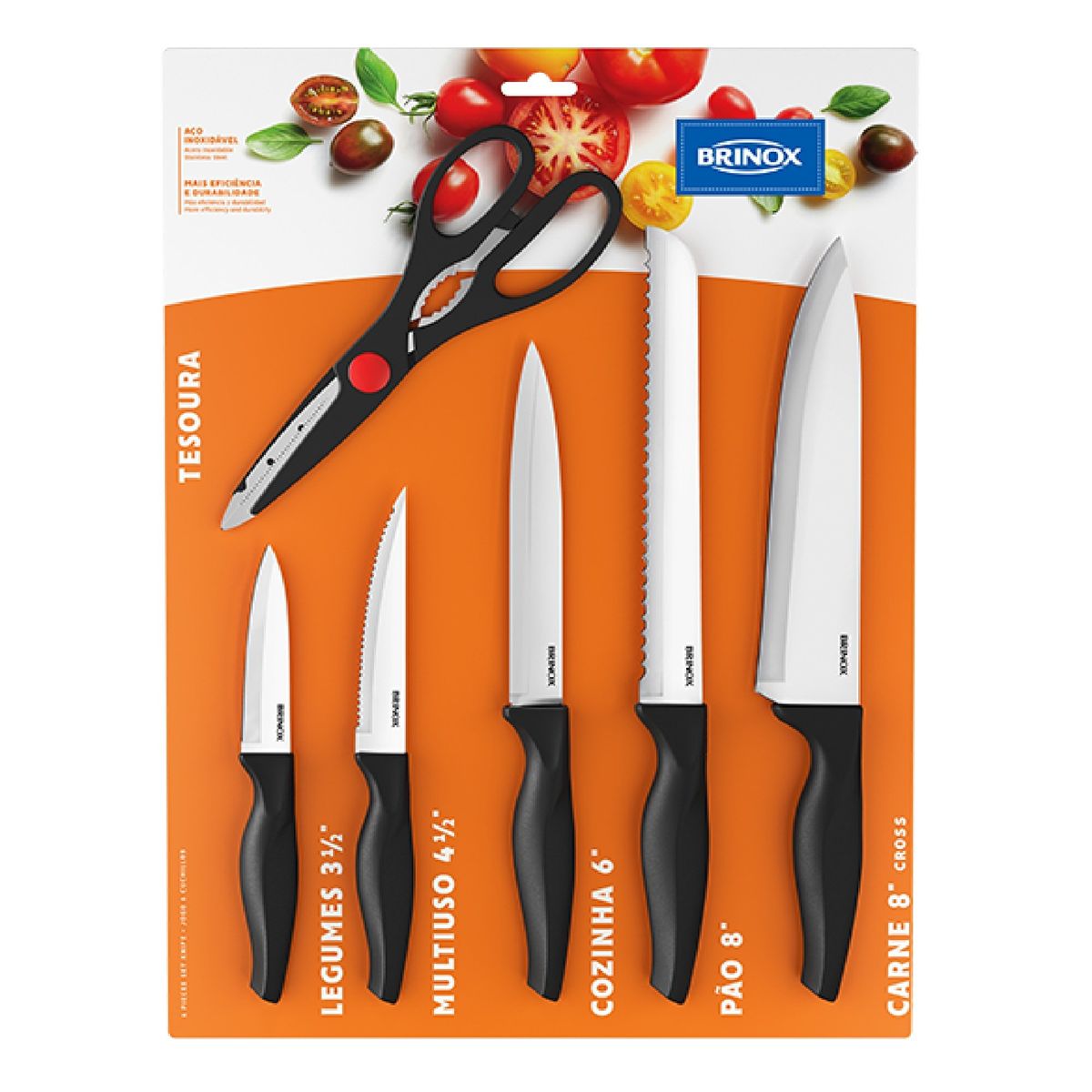 BRINOX - Juego de Cuchillos 6 Piezas Acero Inoxidable Brinox Cross