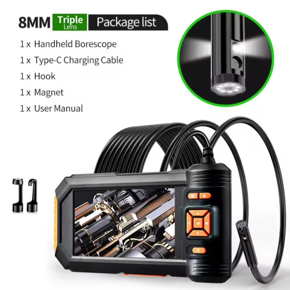 GENERICO - Cámara Endoscopio Industrial TRIPLE lente 10mts cable