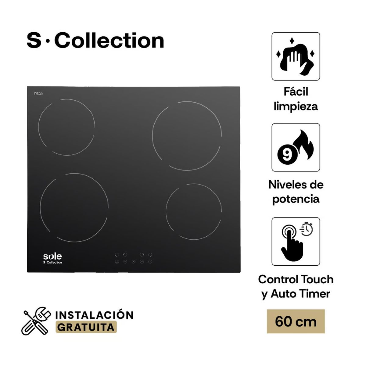 SOLE - Encimera Scollection Vitrocerámica 60Cm 4 Hornillas