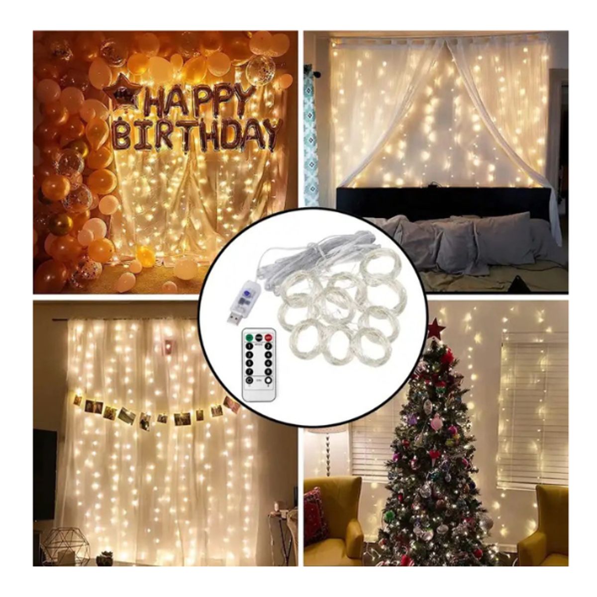 GENERICO - Cortina con Luces LED 3x3m a Control Remoto