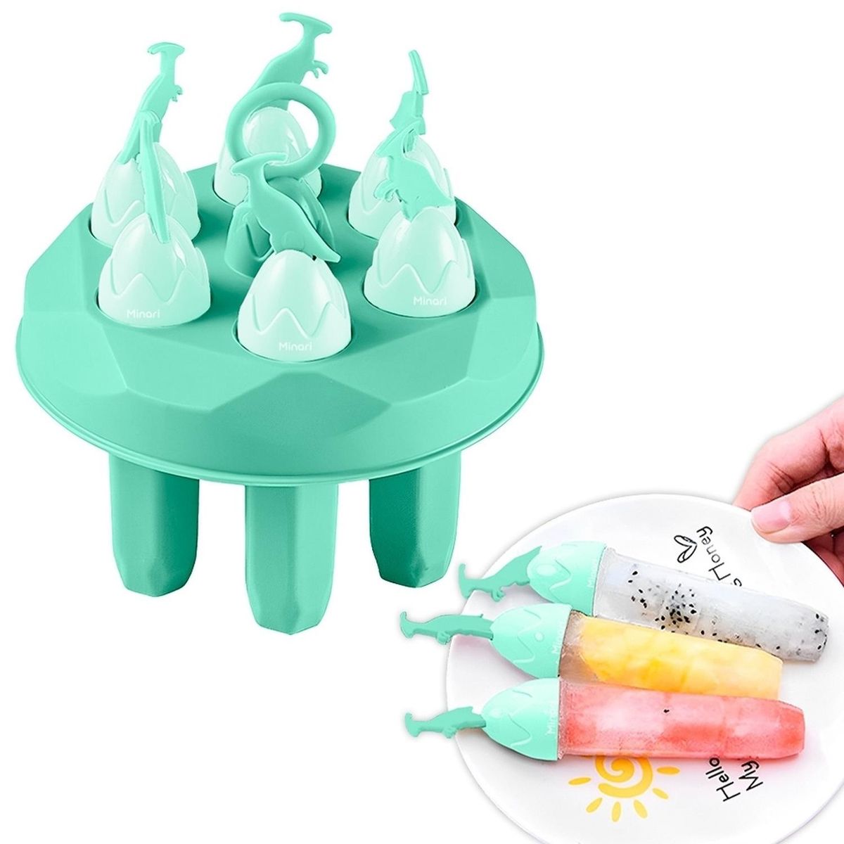MINARI - Molde de Helados 6 Paletas Dinosaurio para Niños Verde 651M