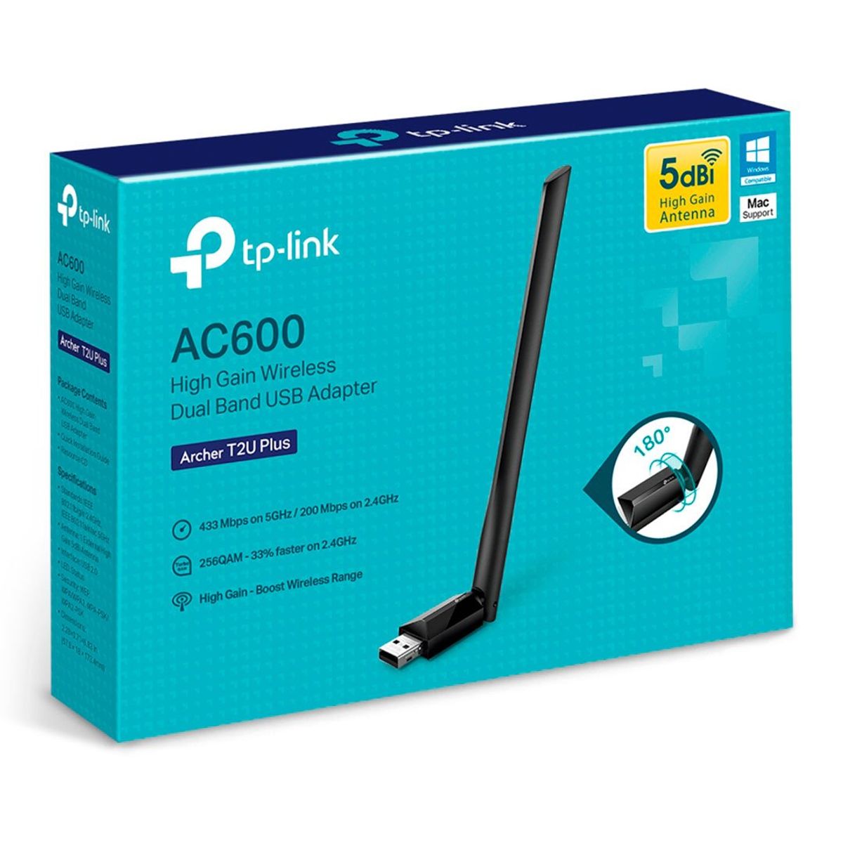 TP LINK - TP-LINK ARCHER T2U PLUS Adaptador USB WIFI5 AC600 Dual Band