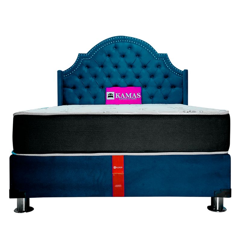 KAMAS - DORMITORIO KAMAS 2 PLAZAS RUCAY + CABECERA PEDESTAL CORONA - COBALTO