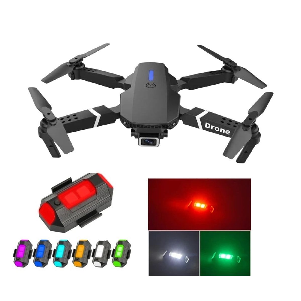 GENERICO - Dron E88 PRO 4K Original + Luz LED RGB  Cámara HD Plegable WiFi