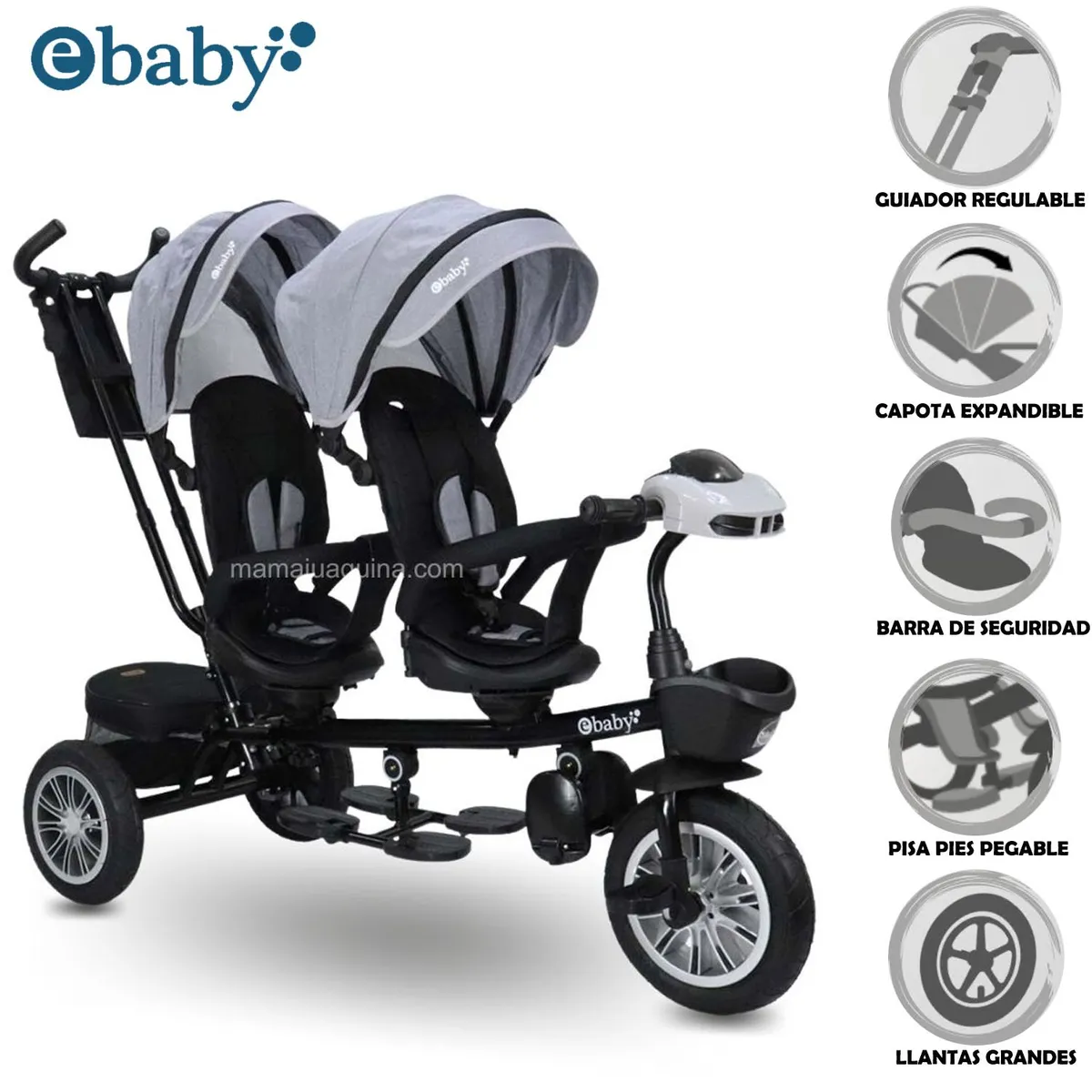 EBABY - Triciclo Guiador EBABY GEMELAR GRAY