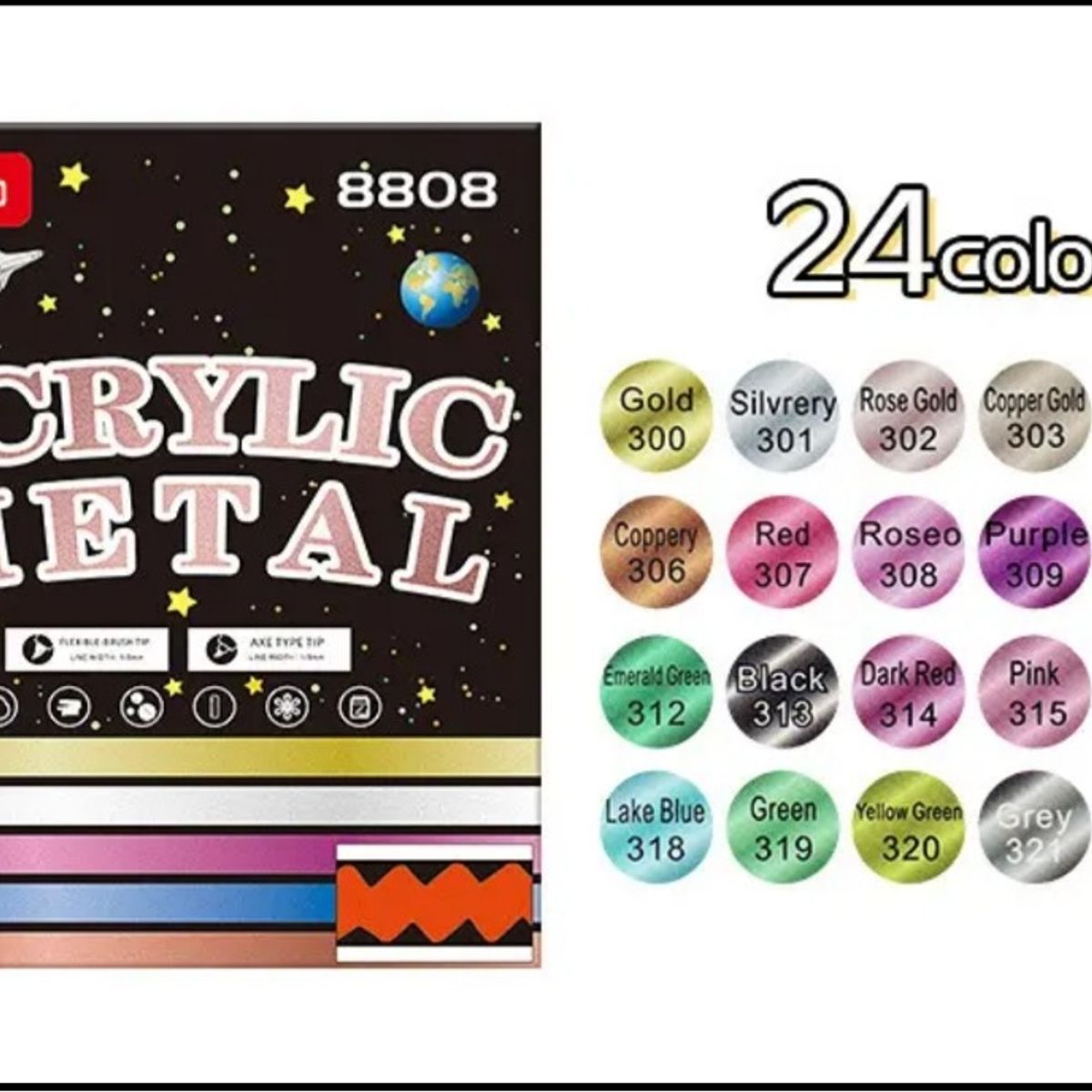 GENERICO - Plumones Acrílicos Metálicos Doble Punta x 24 unidades