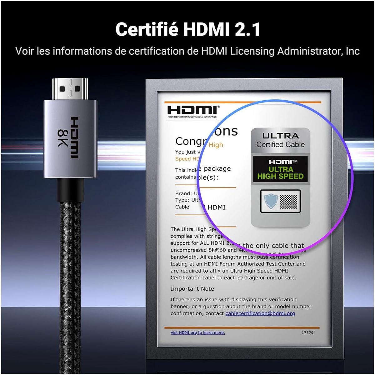 UGREEN - Cable HDMI 2.1 8K 5m 48Gbps Dolby Atmos Ugreen HDR HD171 - 35376