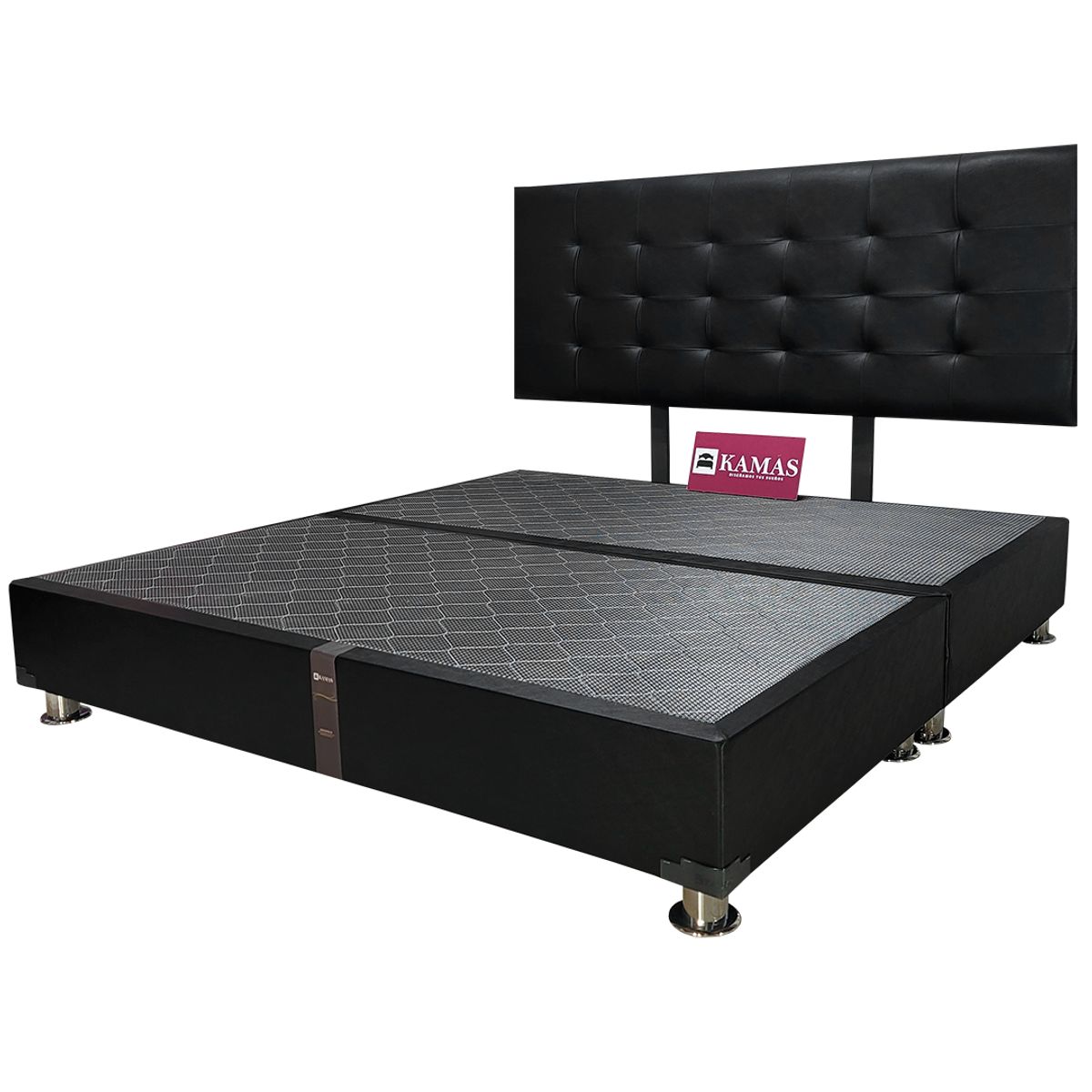 KAMAS - CAMA TARIMA KAMAS KING + CABECERA AÉREA RECTANGULAR 1 - NEGRO