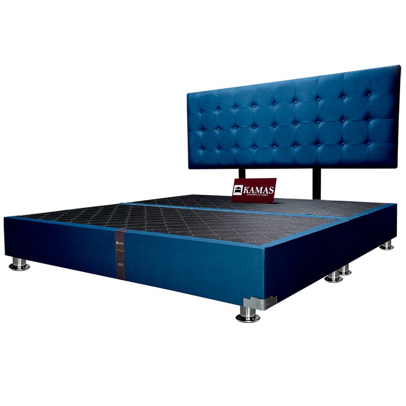 KAMAS - CAMA TARIMA KAMAS KING + CABECERA AÉREA CUADROS 1 - AZUL