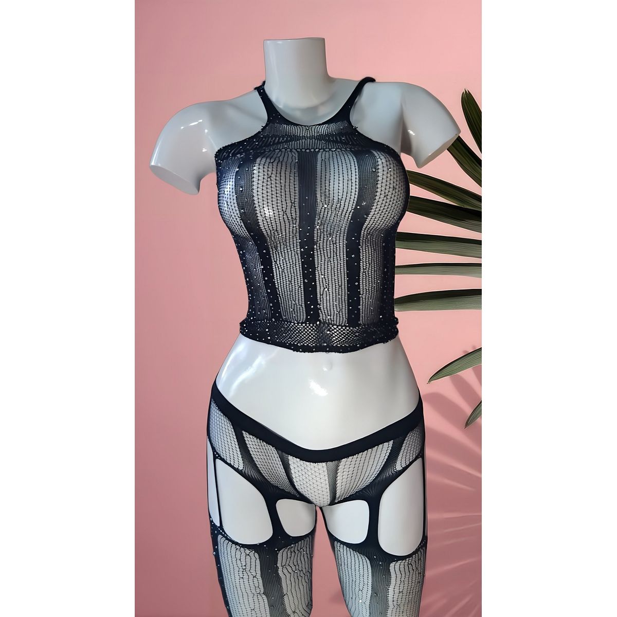 GENERICO - ENTERIZO LENCERIA LOLITA MALLA NEGRA