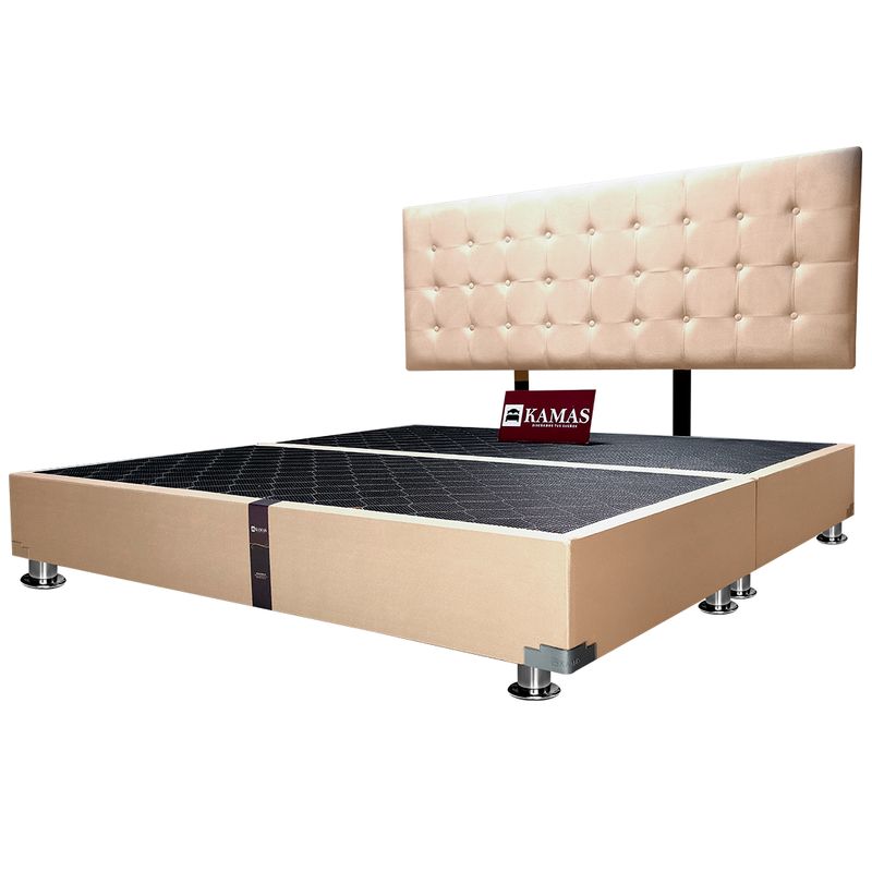KAMAS - CAMA TARIMA KAMAS KING + CABECERA AÉREA CUADROS 1 - BEIGE CLARO