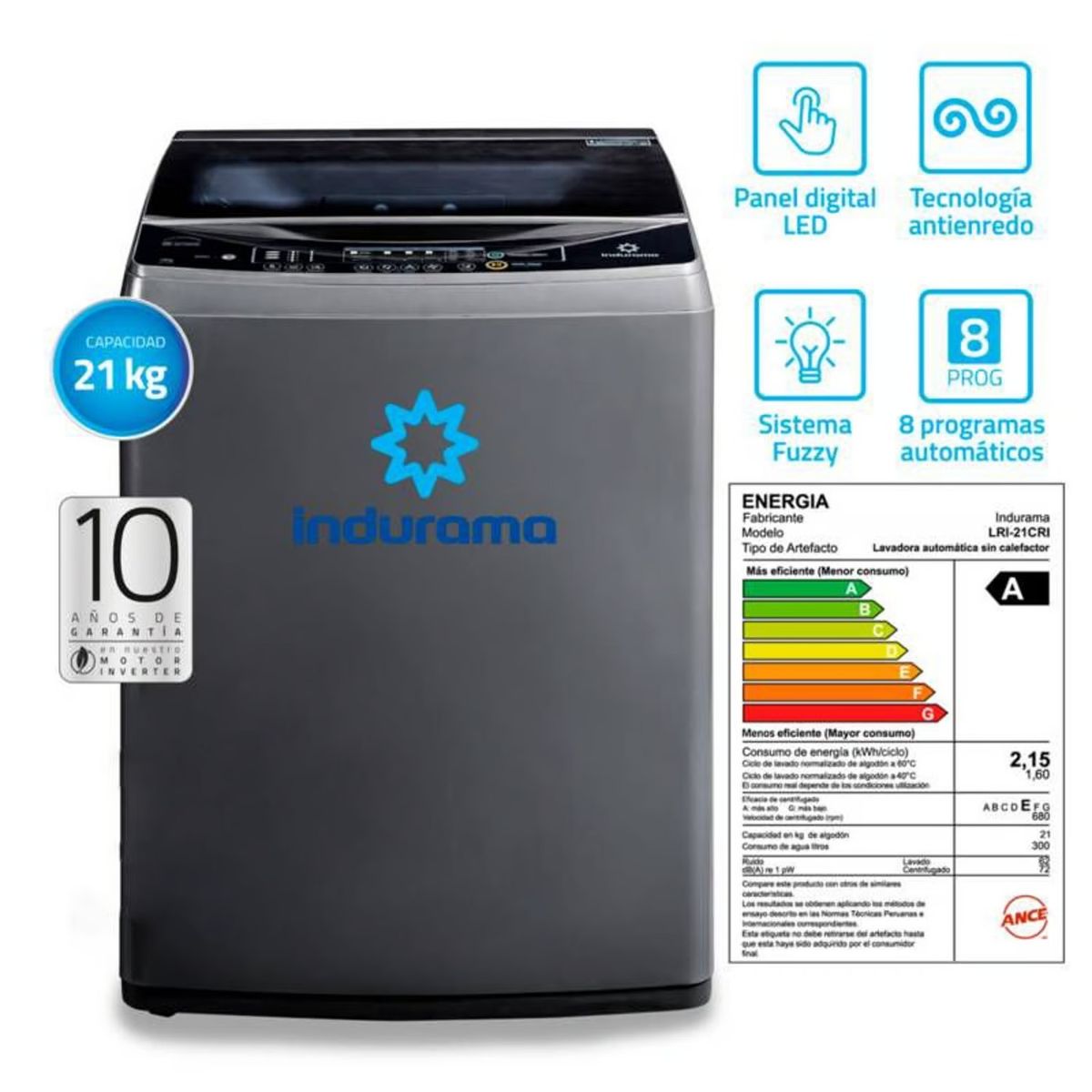 INDURAMA - Lavadora Automatica de 21KG Indurama LRI-21CRI Croma