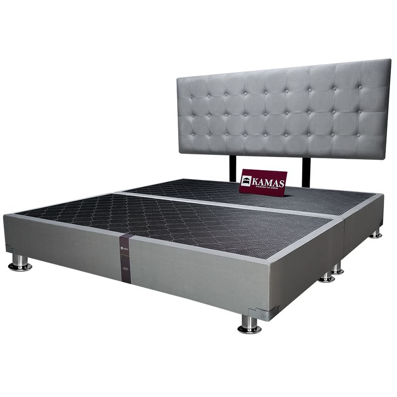 KAMAS - CAMA TARIMA KAMAS KING + CABECERA AÉREA CUADROS 1 - PLATA