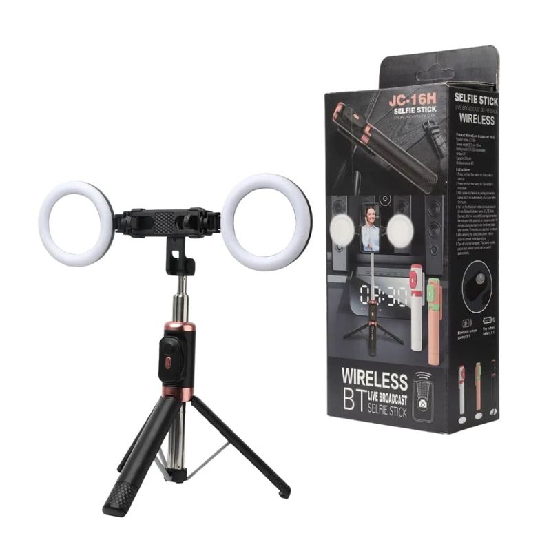 GENERICO - Palo Selfie Bluetooth  Doble Luz Led 110cm Negro