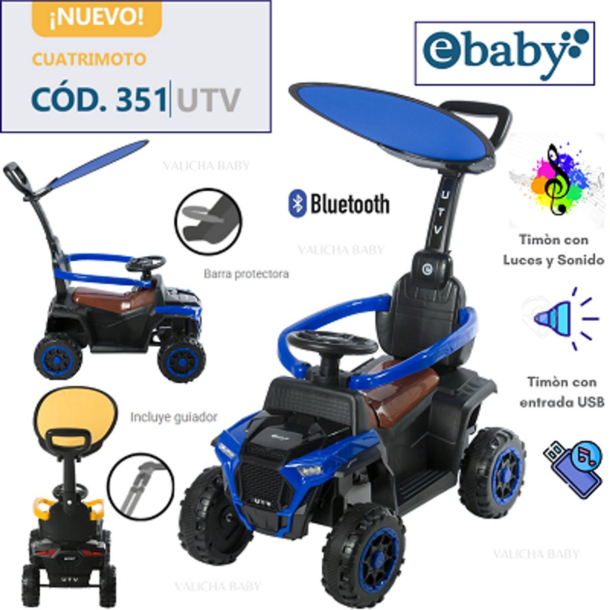 EBABY - BUGGY KIDS MUSICAL 351 ENTRADA USB LUCES Y SONIDO - AZUL