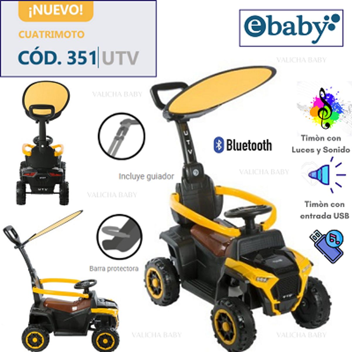 EBABY - BUGGY KIDS MUSICAL 351 ENTRADA USB LUCES Y SONIDO - AMARILLO