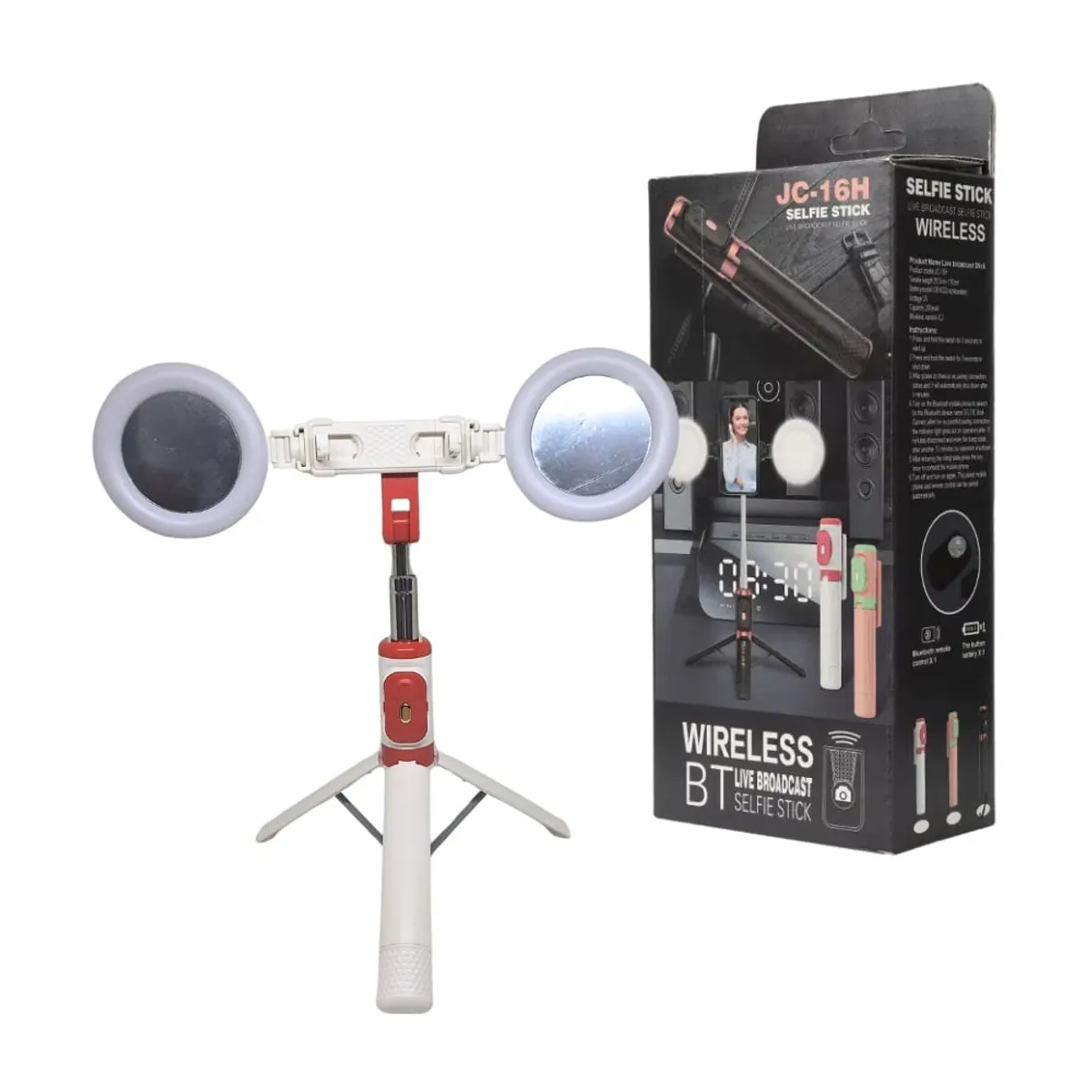 GENERICO - Palo Selfie Bluetooth  Doble Luz Led 110cm Blanco