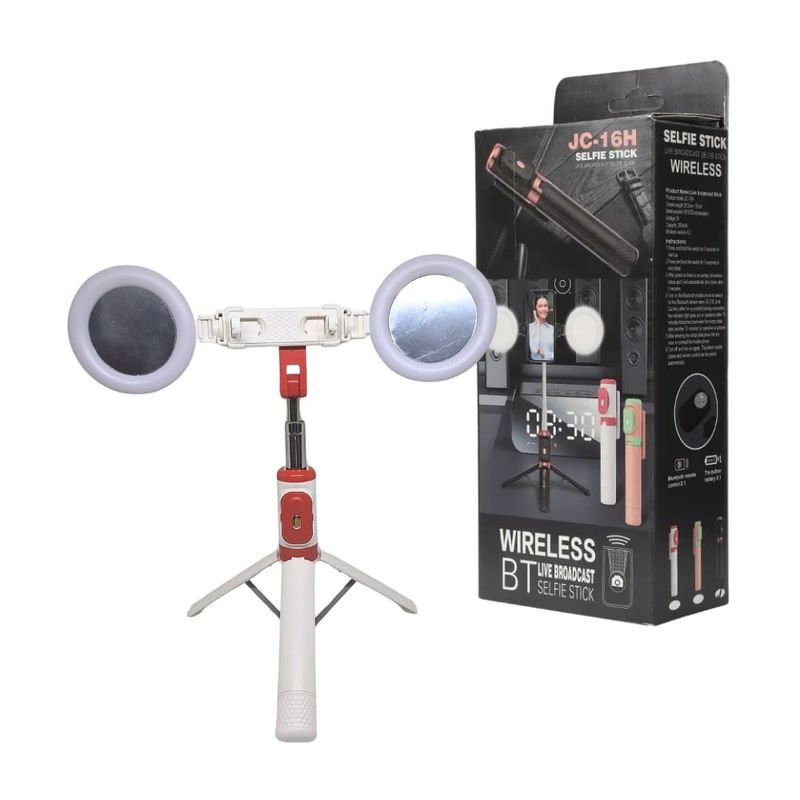 GENERICO - Palo Selfie Bluetooth  Doble Luz Led 110cm Blanco