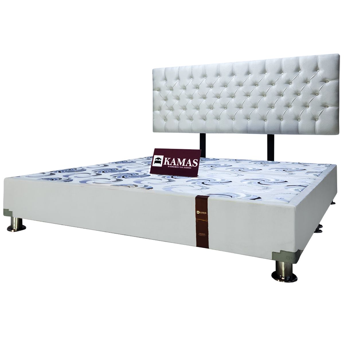 KAMAS - CAMA TARIMA KAMAS KING + CABECERA AÉREA CAPITONEADO - BLANCO