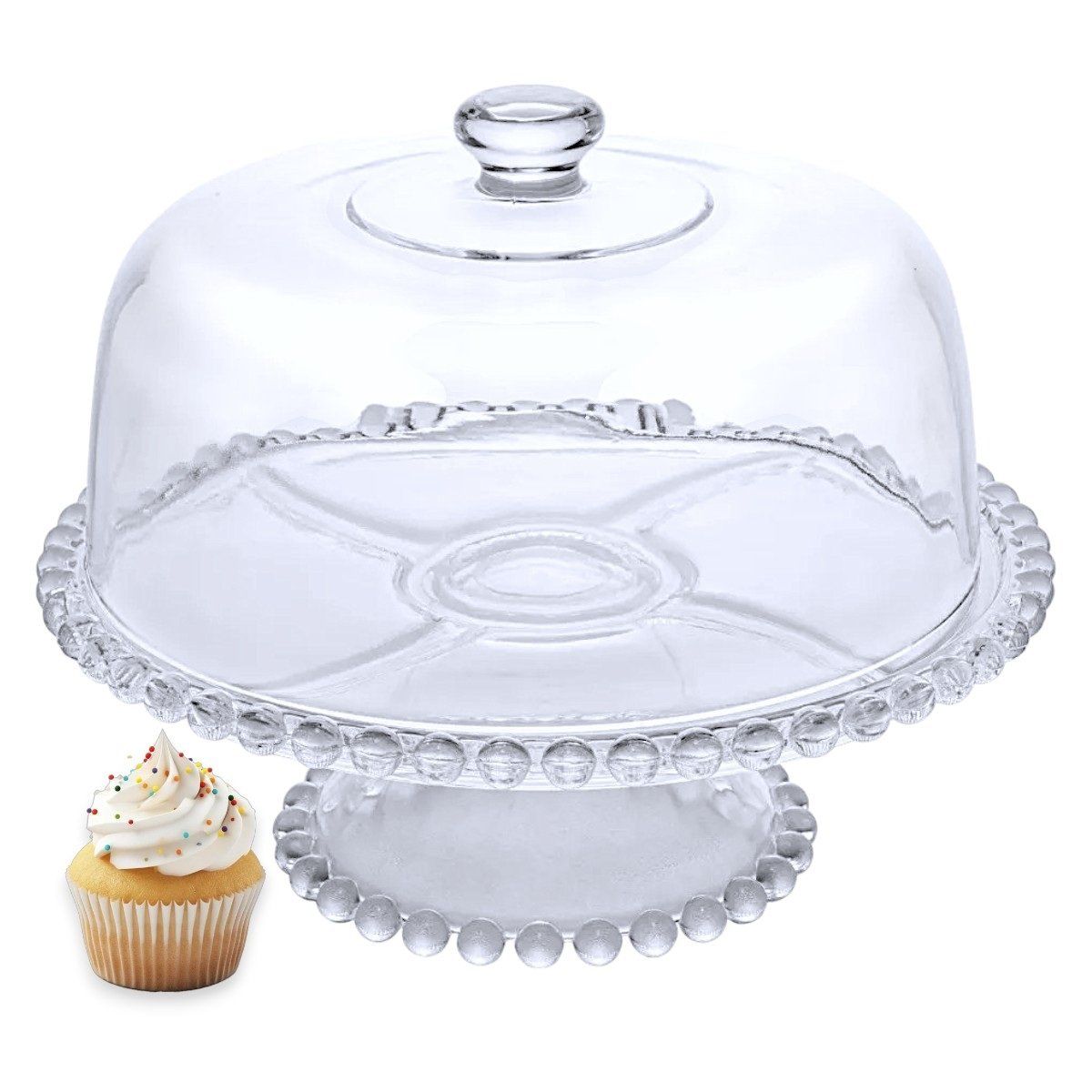 ICHIMATSU - Porta Torta Multifución de Vidrio 30cm 3 en 1 Porta Scnacks - Transparente