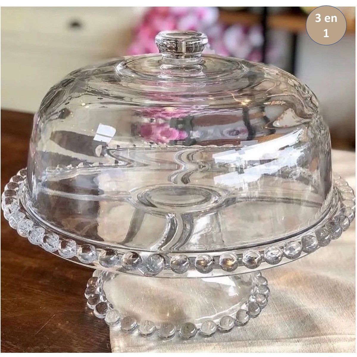 ICHIMATSU - Porta Torta Multifución de Vidrio 30cm 3 en 1 Porta Scnacks - Transparente