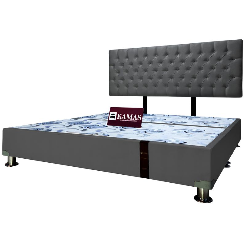 KAMAS - CAMA TARIMA KAMAS KING + CABECERA AÉREA CAPITONEADO - PLOMO