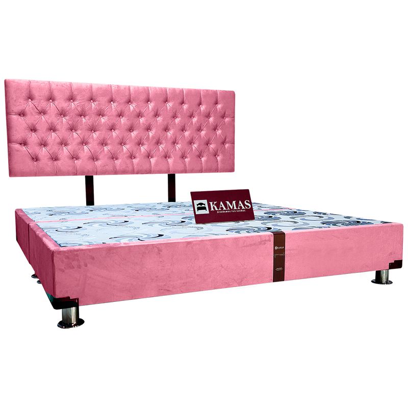 KAMAS - CAMA TARIMA KAMAS KING + CABECERA AÉREA CAPITONEADO - PALO ROSA