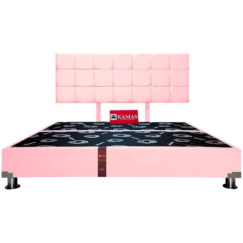 KAMAS - CAMA TARIMA KAMAS KING + CABECERA AÉREA BLOQUES 2 - ROSA PASTEL