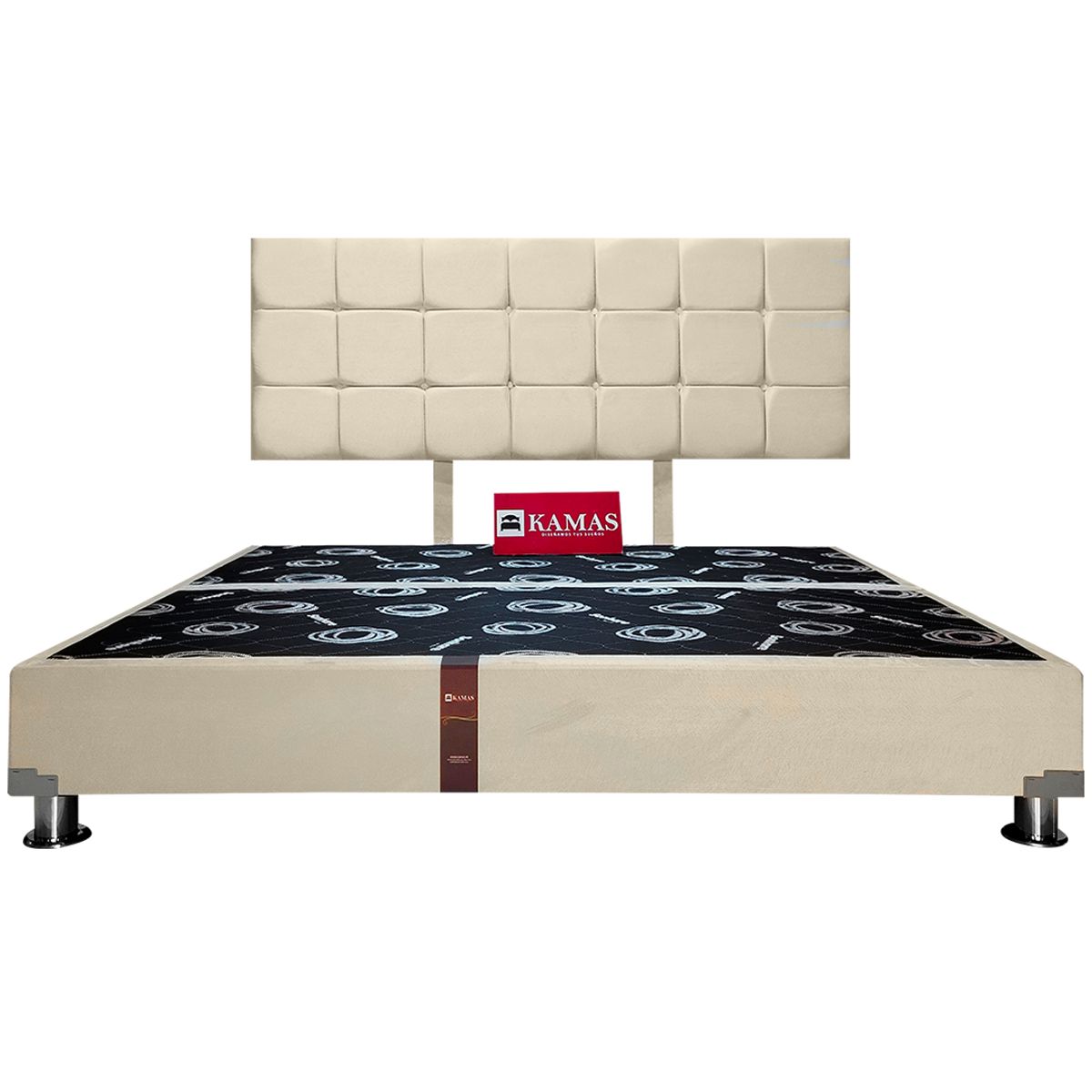 KAMAS - CAMA TARIMA KAMAS KING + CABECERA AÉREA CUADROS 2 - ARENA CLARO