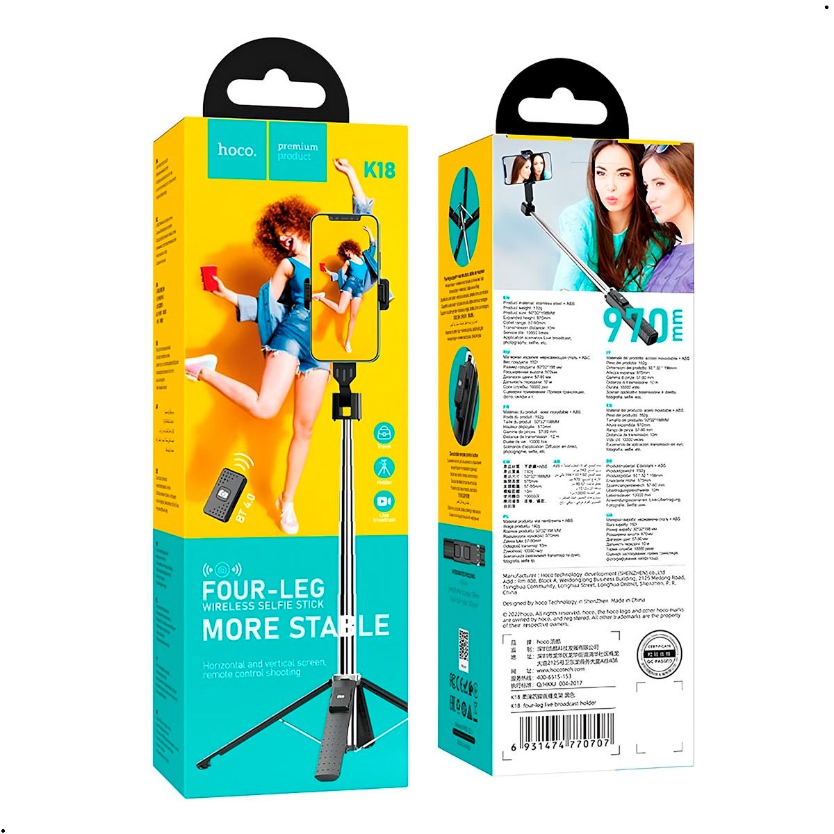 HOCO - Palo Selfie Tripode Hoco K18 Control Bluetooth 90cm