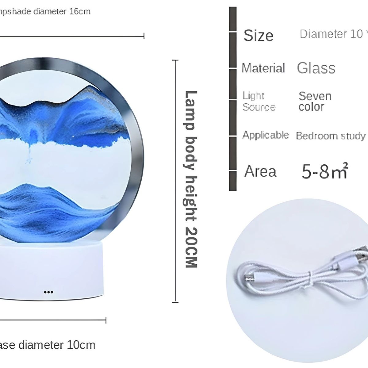 GENERICO - LÁMPARA DE MESA MULTICOLOR DE ARENA LED EFECTO 3D