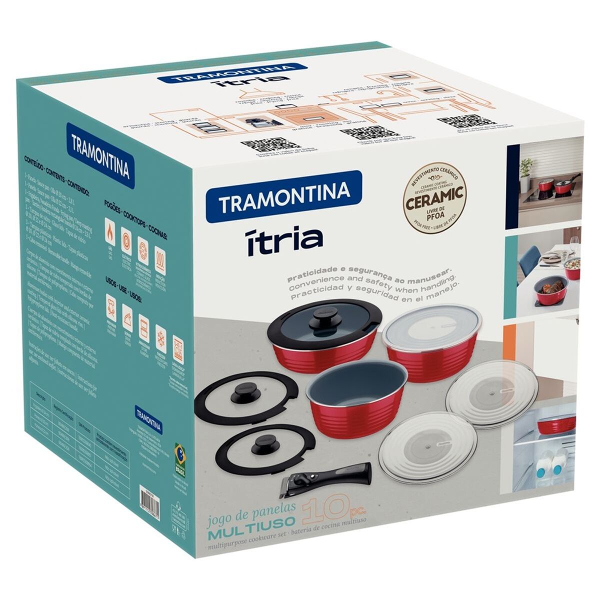 TRAMONTINA - Juego de Ollas Tramontina de aluminio Multiuso Rojo x10 piezas Itria