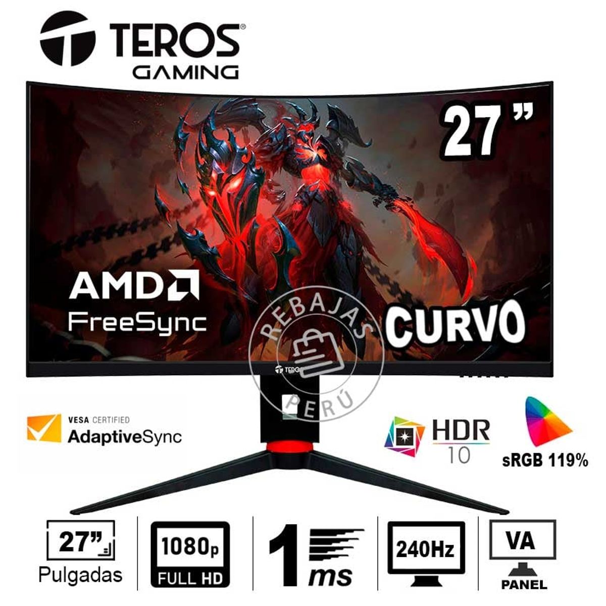 TEROS GAMING - Monitor Curvo TEROS 27 FHD VA 240Hz 1ms HDMI DP HDR10