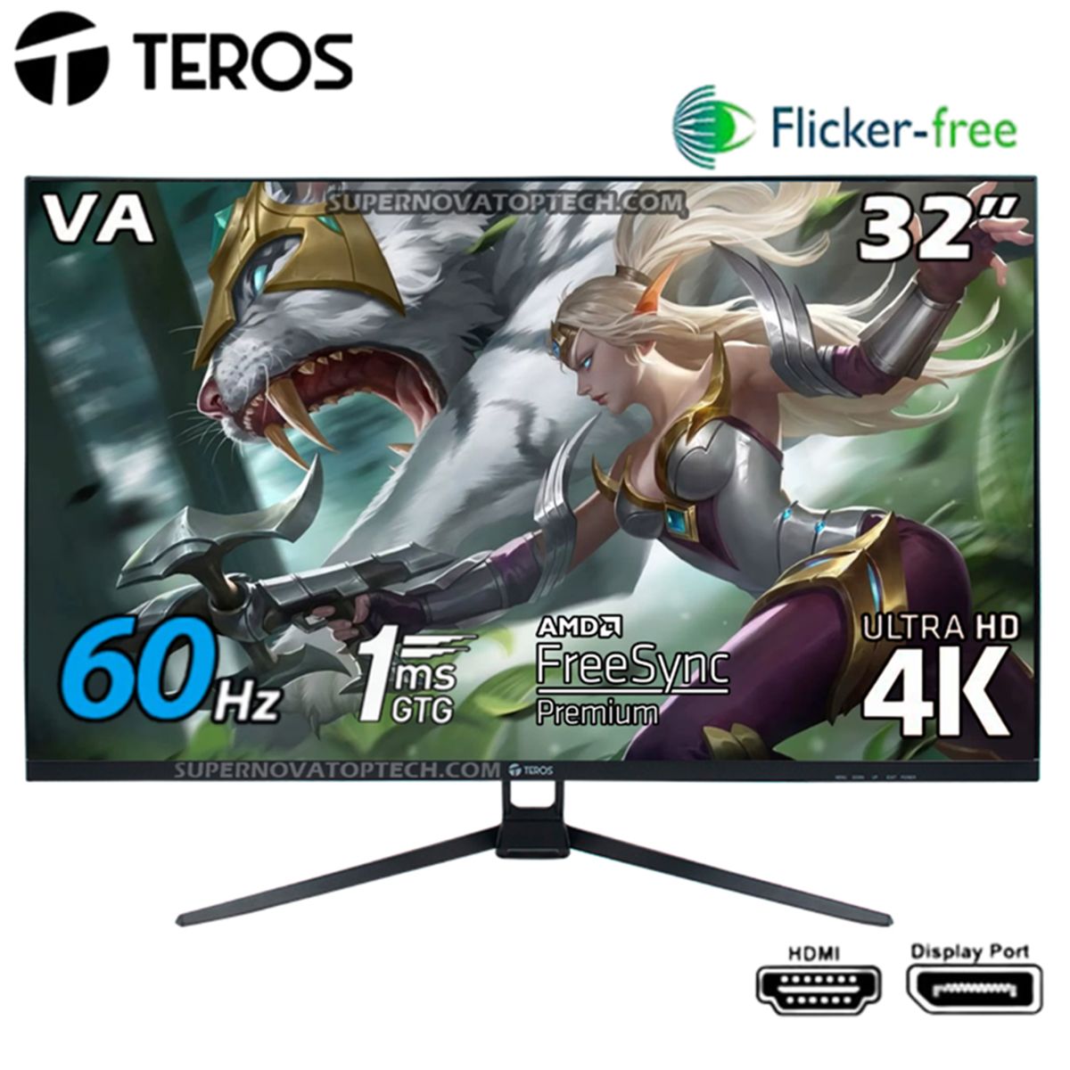 TEROS - Monitor Gaming TEROS TE-3252S, 31.5" 4K UHD VA, 60 Hz, 1 ms, FreeSync