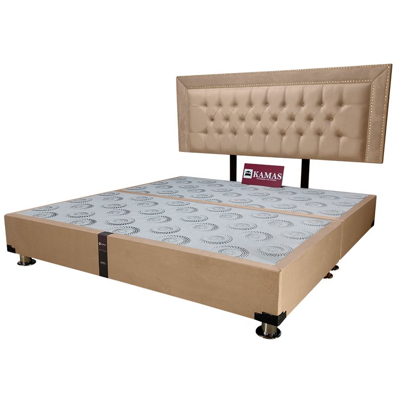 KAMAS - CAMA TARIMA KAMAS KING + CABECERA AÉREA CAPITONEADO CON MARCO - CAMELL