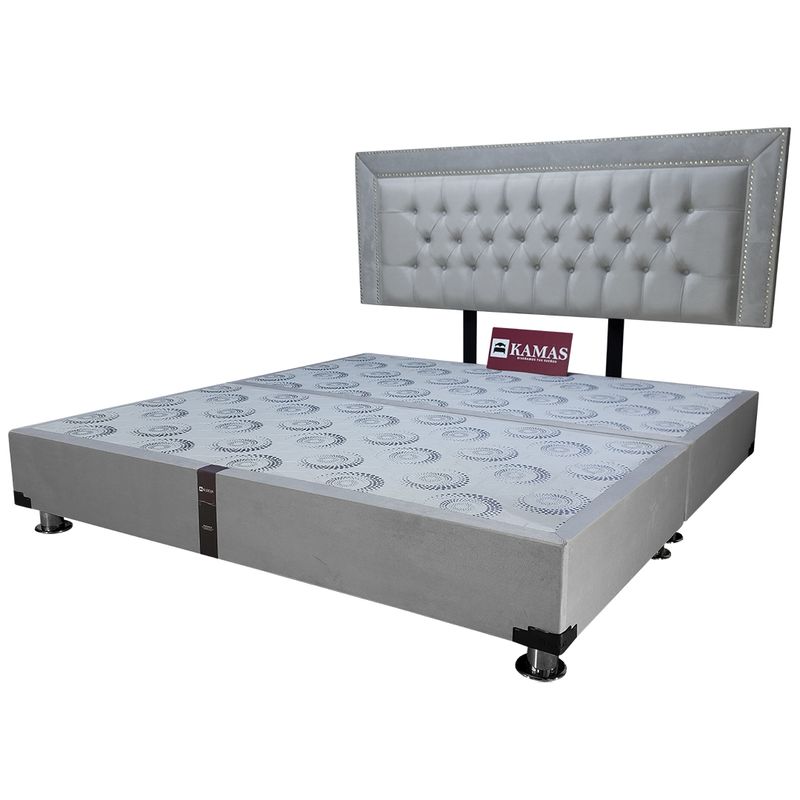 KAMAS - CAMA TARIMA KAMAS KING + CABECERA AÉREA CAPITONEADO CON MARCO - GRIS