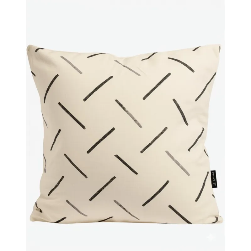 GENERICO - COJIN BEIGE MINIMALISTA RAYAS NEGRAS  40X40 CM