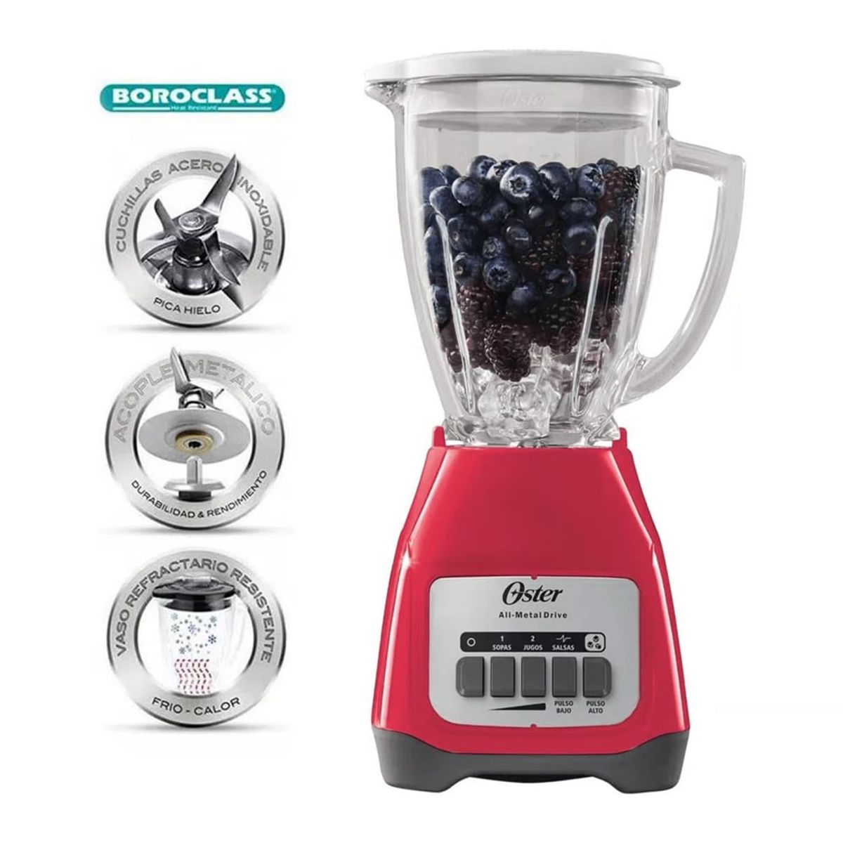 OSTER - Licuadora Oster 2 velocidades más pulso y vaso de vidrio BLSTKAGMPB