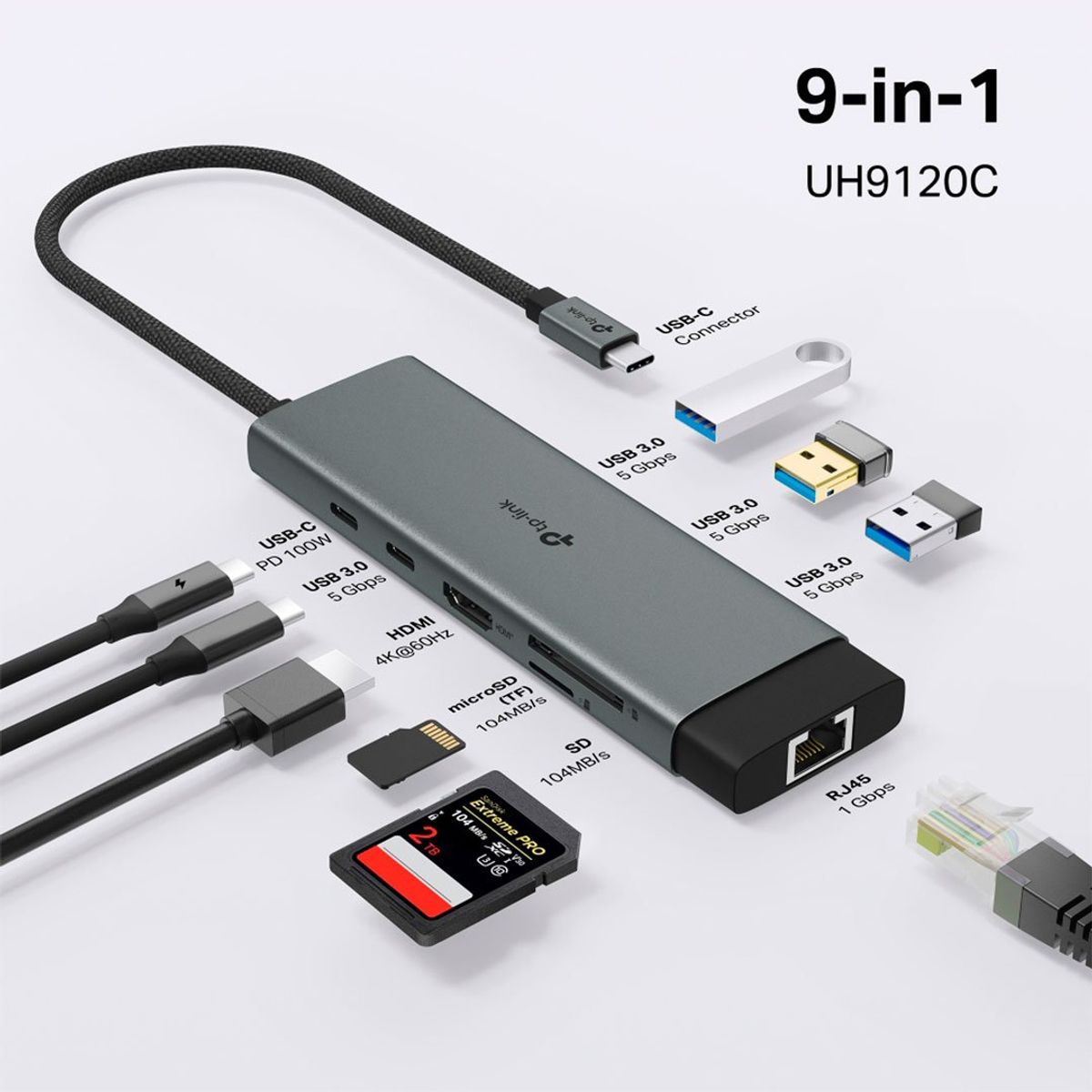 TP LINK - TP-LINK UH9120C Adaptador USB tipo C 9 en 1 5Gbps