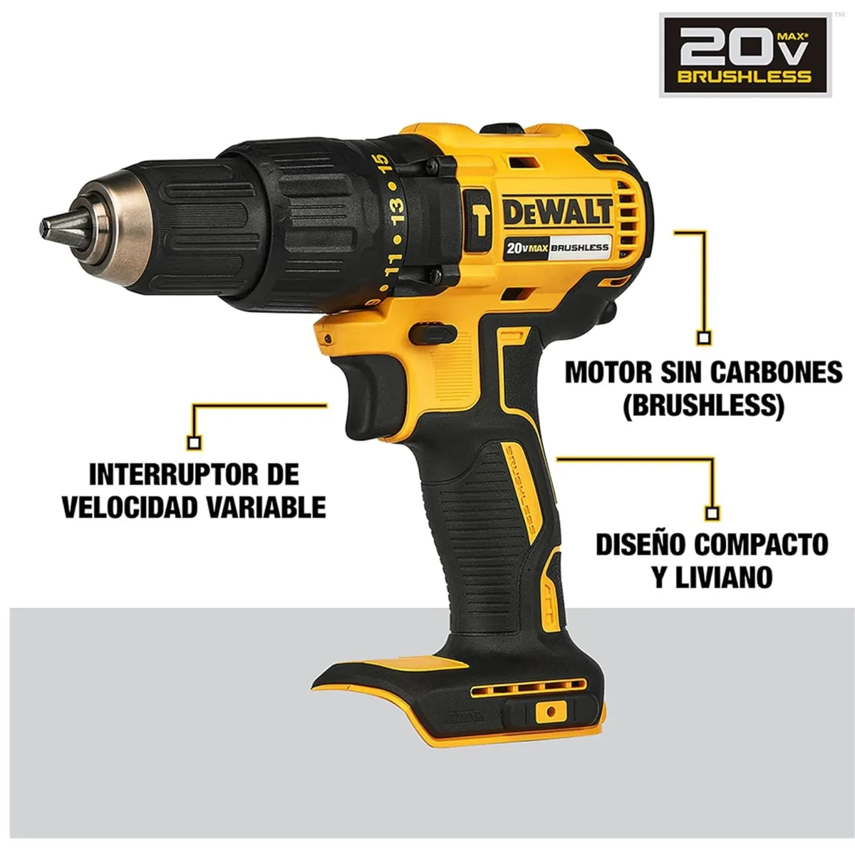 DEWALT - Taladro Percutor Inalámbrico Dewalt 12 20V BRUSHLESS ATOMIC DCD709D2