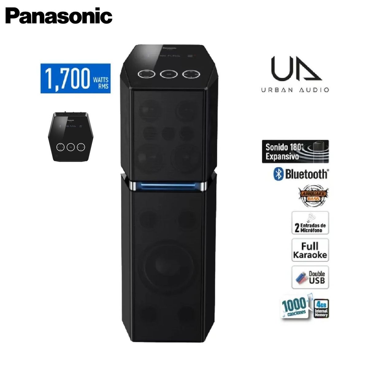 PANASONIC - Equipo de Sonido Panasonic SC-UA70PU-K ONE BOX 1700 Watts RMS Negro