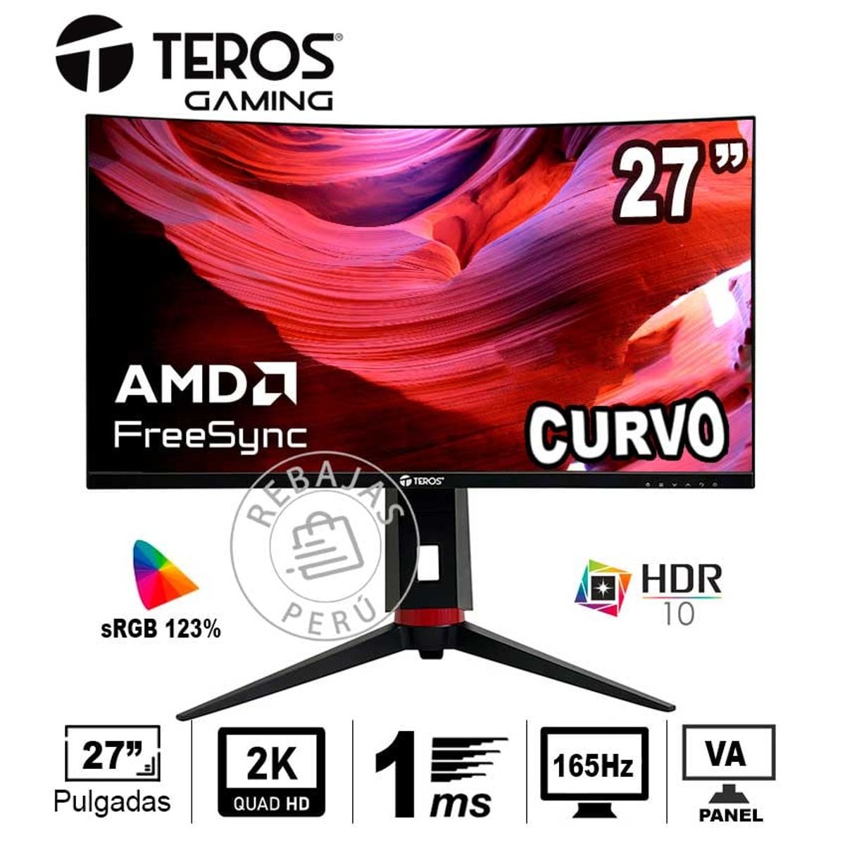 TEROS GAMING - Monitor Curvo Gaming TEROS 27 QHD 165Hz 1ms HDMI DP FreeSync HDR10