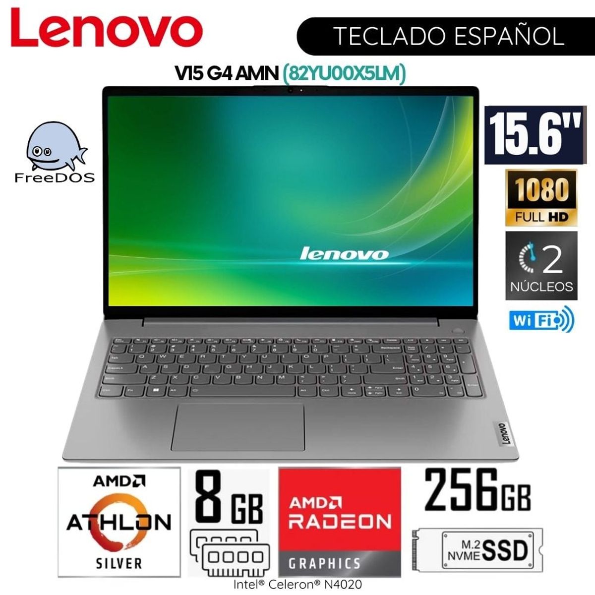 LENOVO - Laptop Lenovo V15 G4 AMN AMD Athlon Silver 7120U 8GB RAM 256GB SSD 156 FHD 82YU00X5LM