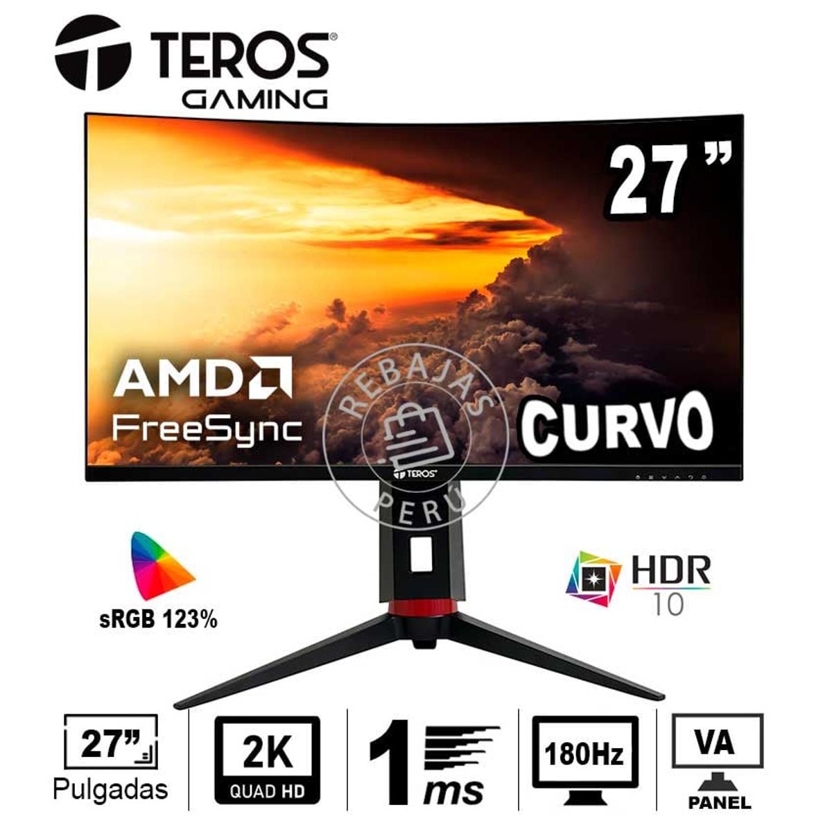 TEROS GAMING - Monitor Curvo TEROS 27 QHD VA 180Hz 1ms HDMI DP PIVOT