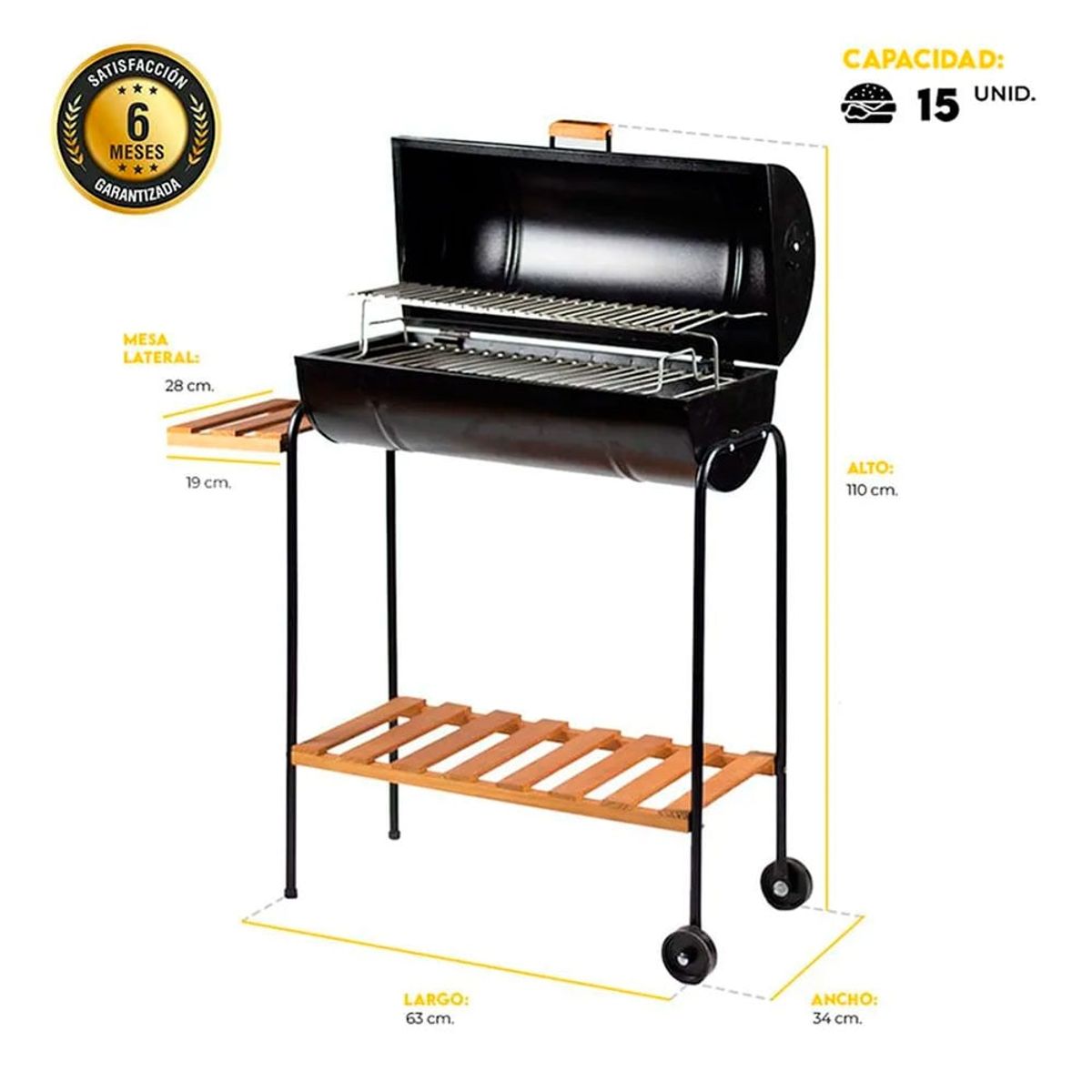 MR GRILL - Parrilla Cilíndrica con Tapa Grande Deluxe