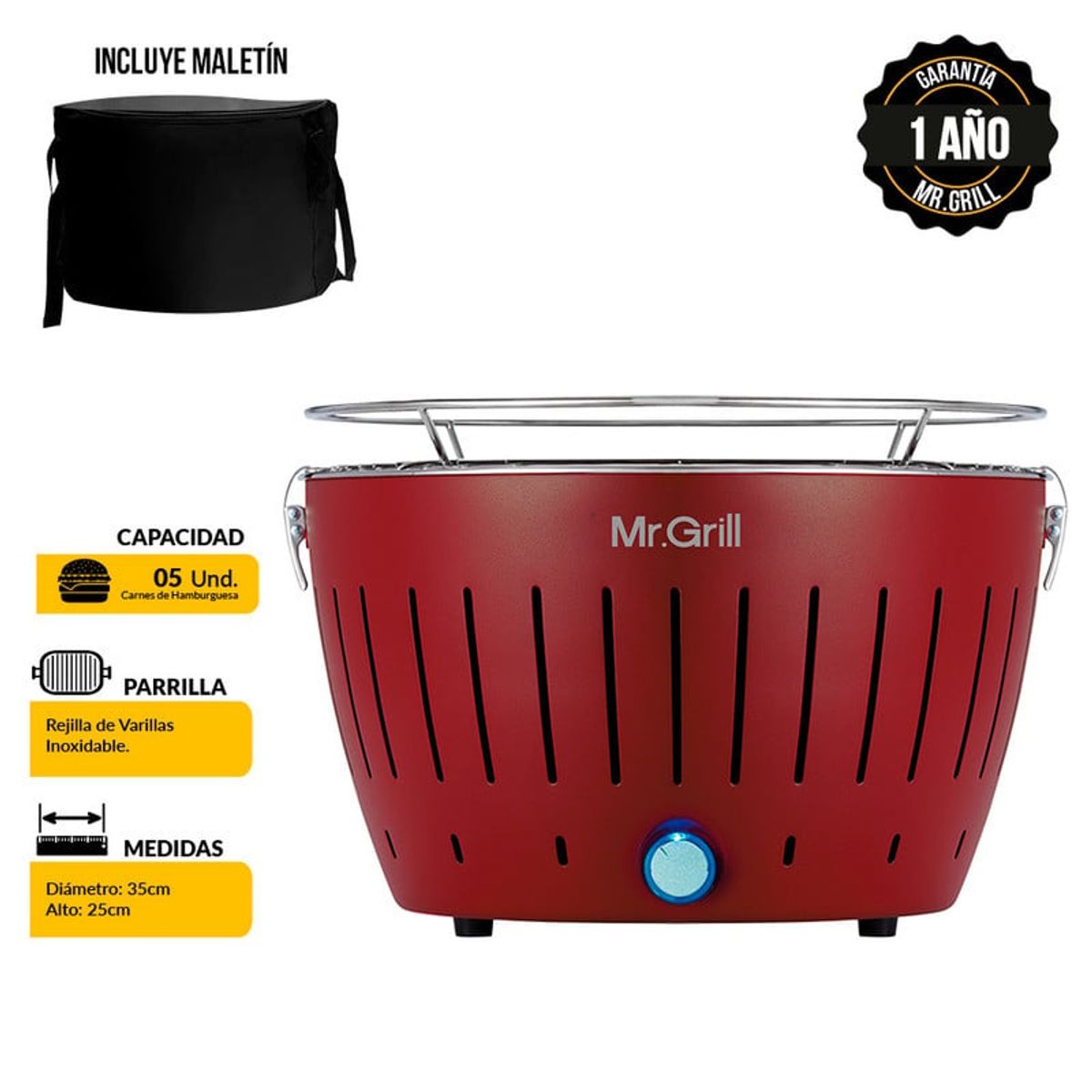 MR GRILL - Parrilla Turbo Grill Roja