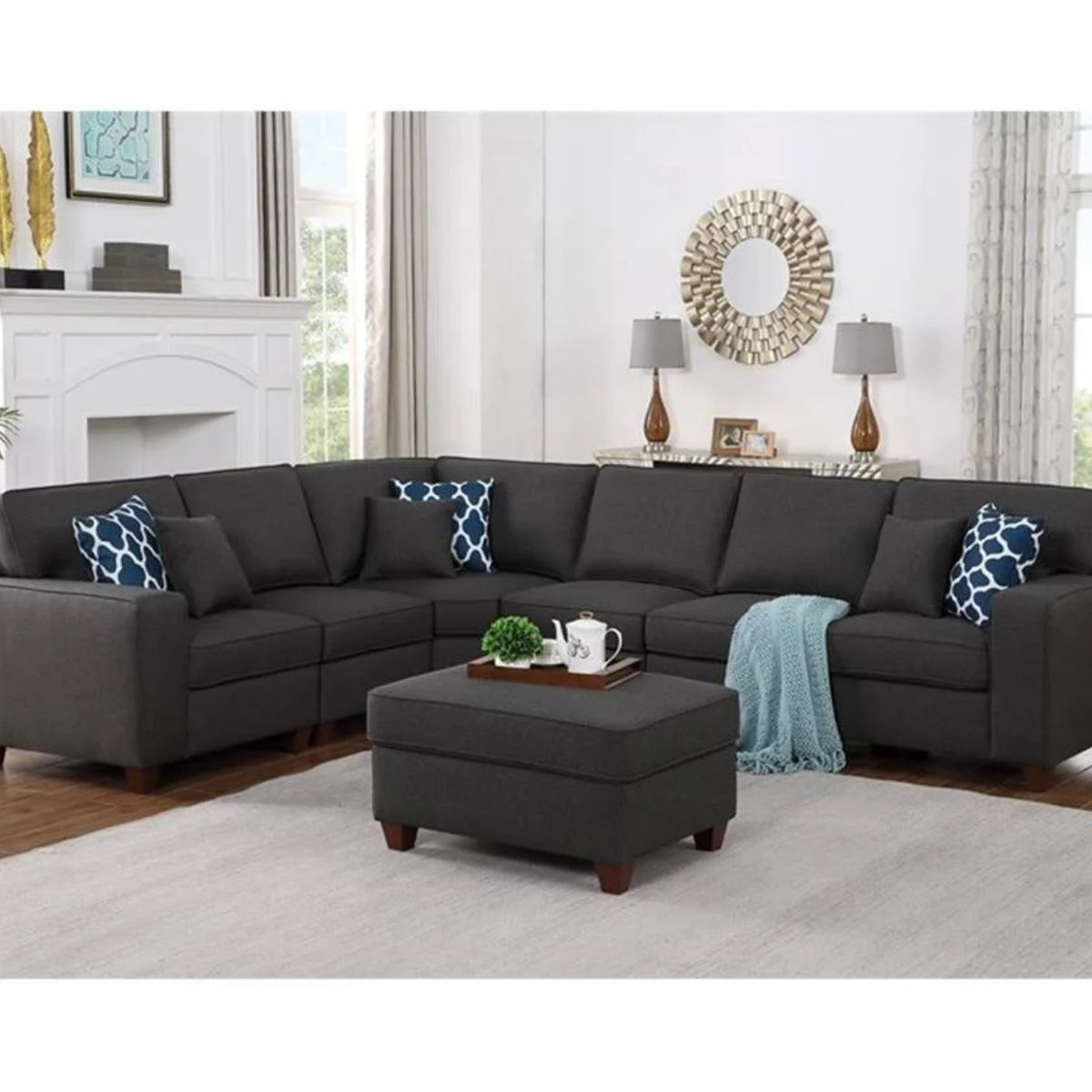 GENERICO - Sofá Madrid Full Seccional 4 piezas y 1 puff - Color Plomo